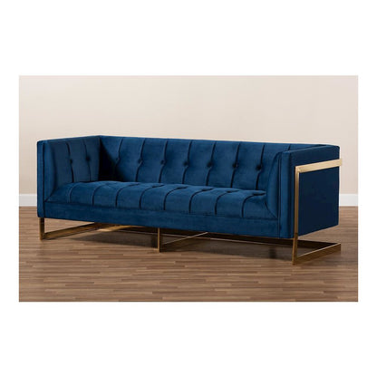 Button Tufted Gold Sofa with Gold-Tone Frame