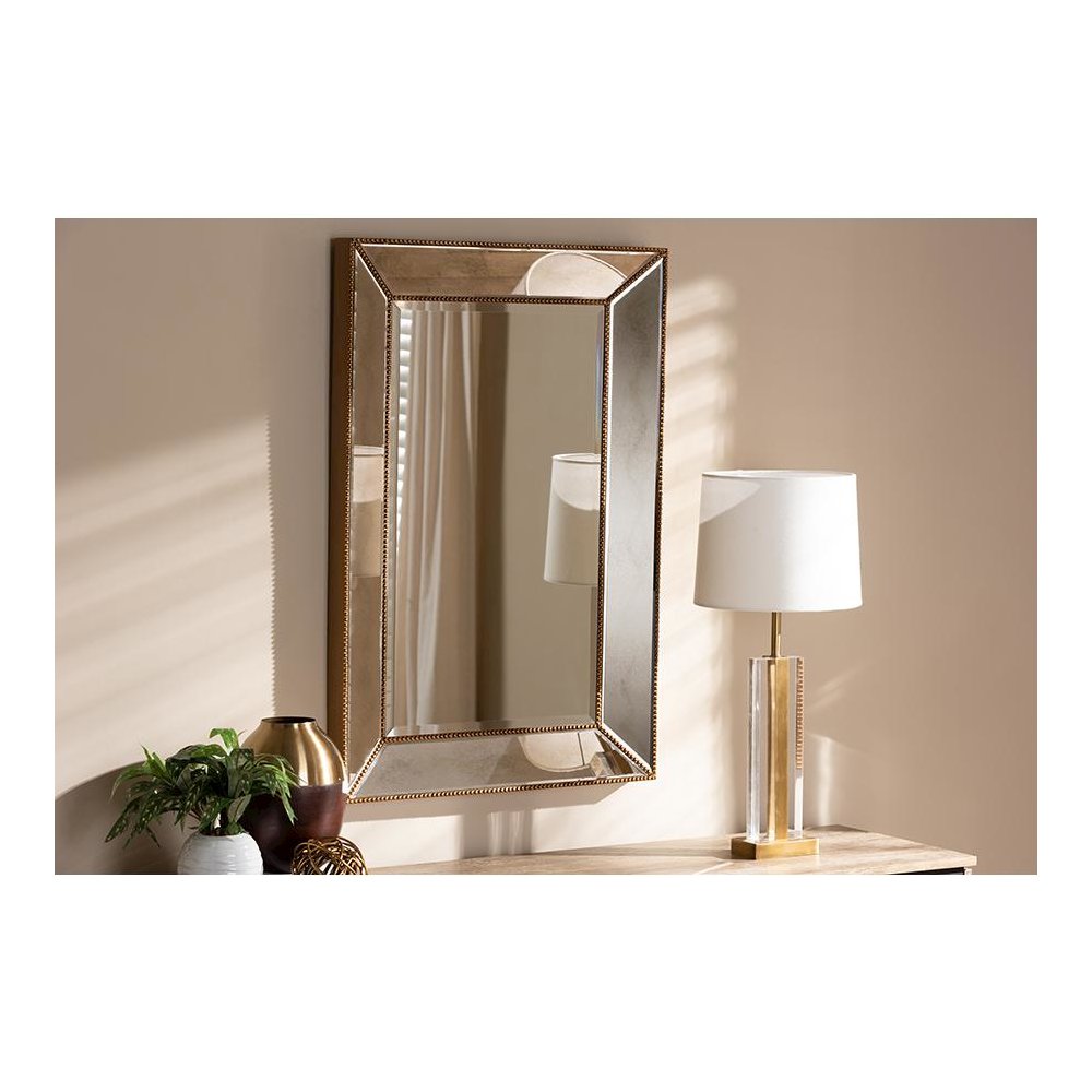 Antique Gold Finished Rectangular Accent Wall Mirror