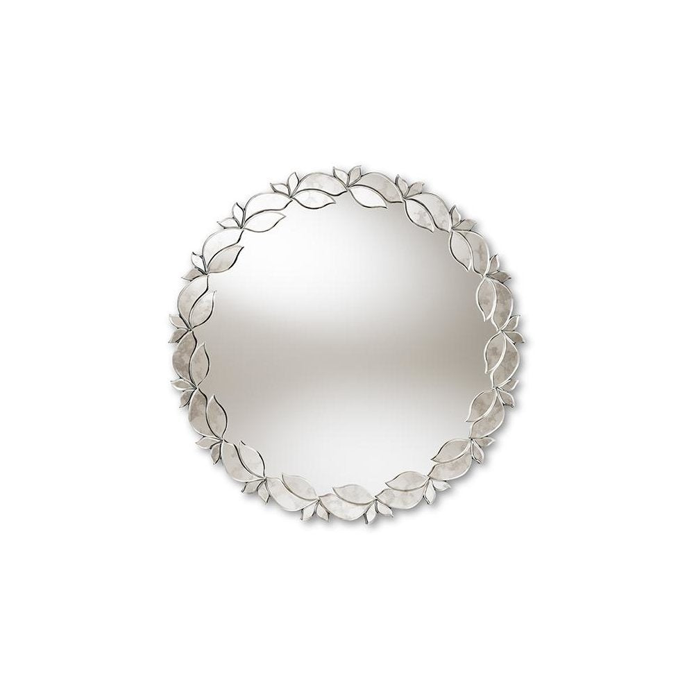 Silver Finished Round Petal Leaf Accent Wall Mirror