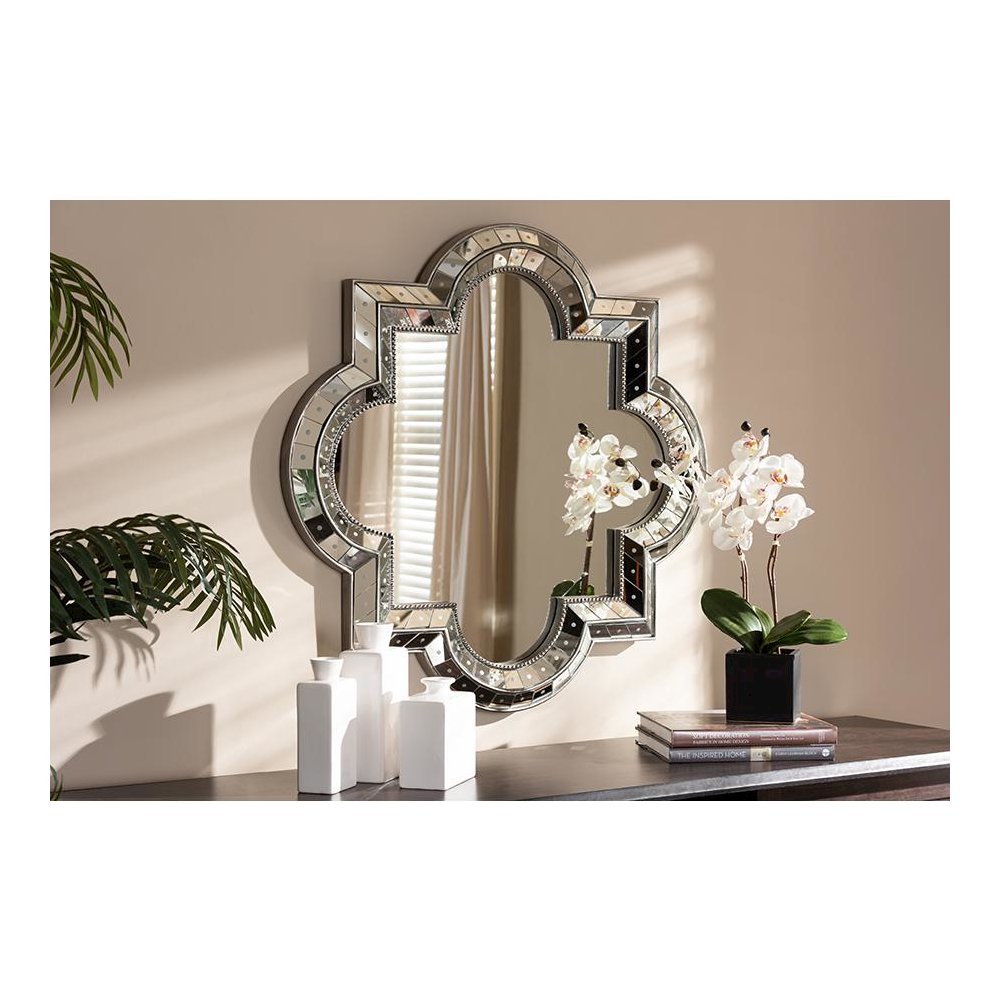 Catia Art Deco Antique Silver Finished Quatrefoil Accent Wall Mirror