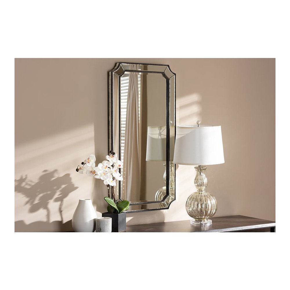 Baxton Studio Romina Art Deco Antique Silver Finished Accent Wall Mirror