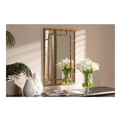 Adra Modern and Contemporary Gold Finished Bamboo Accent Wall Mirror