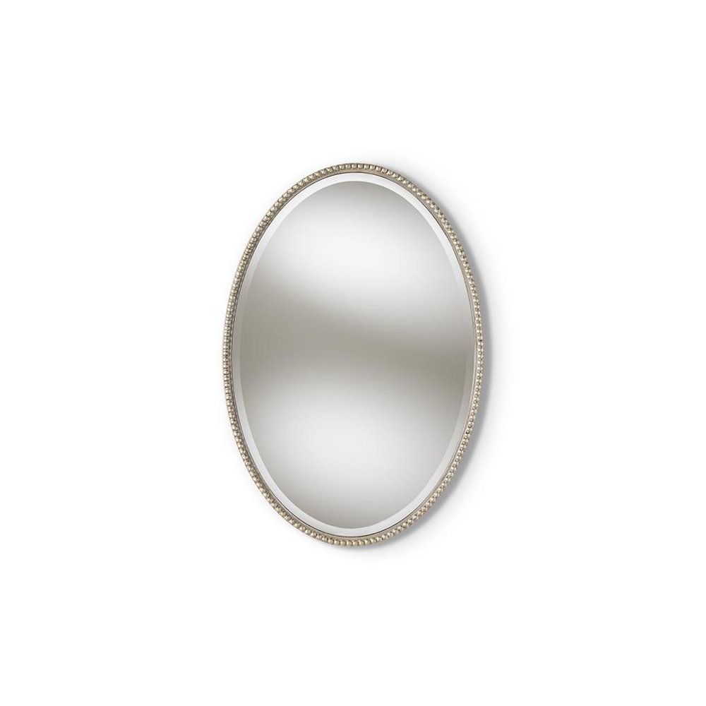 Graca Modern and Contemporary Antique Silver Finished Oval Accent Wall Mirror