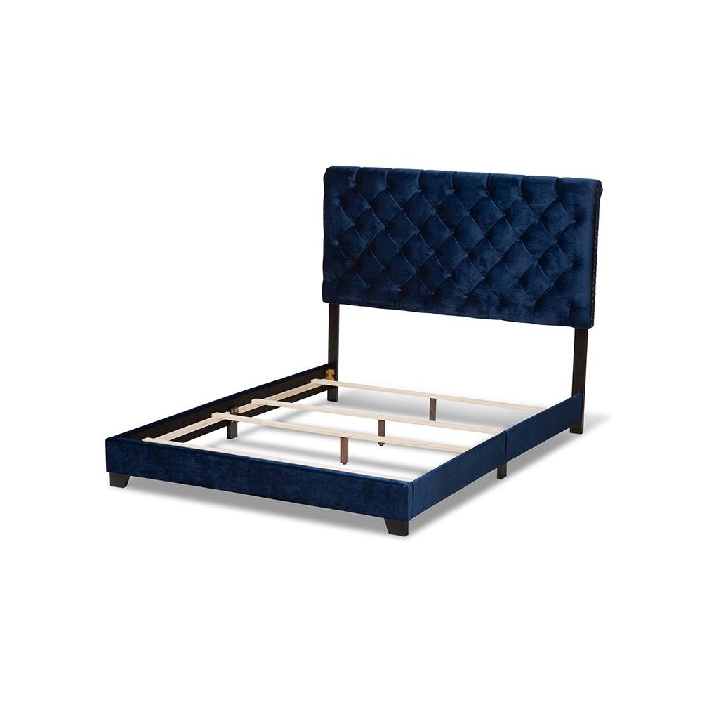 Baxton Studio Candace Luxe and Glamour Navy Velvet Upholstered Full Size Bed