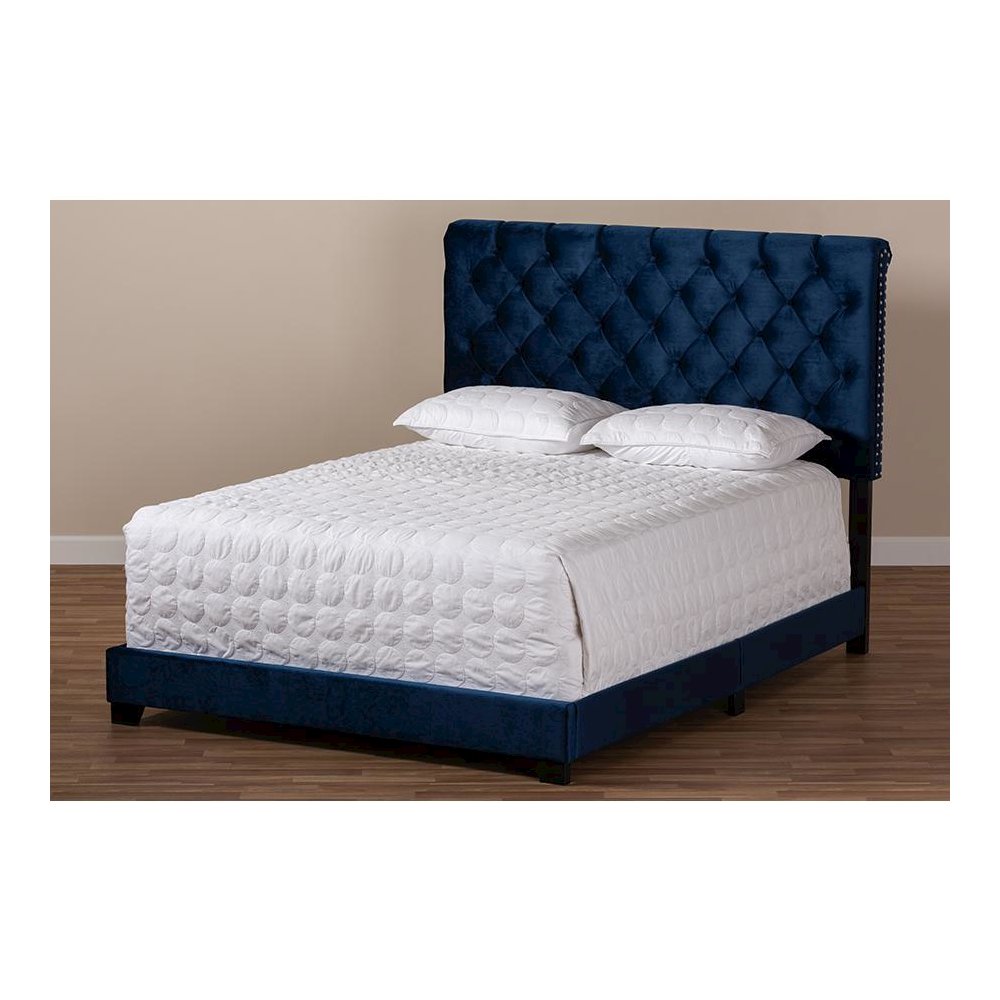Baxton Studio Candace Luxe and Glamour Navy Velvet Upholstered Full Size Bed