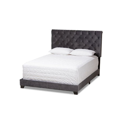 Candace Luxe and Glamour Dark Grey Velvet Upholstered Full Size Bed