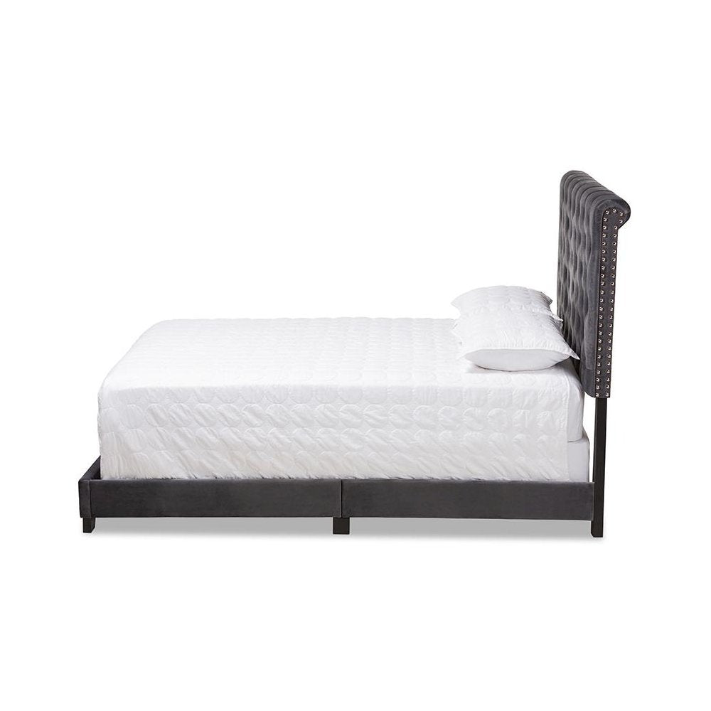 Candace Luxe and Glamour Dark Grey Velvet Upholstered Full Size Bed