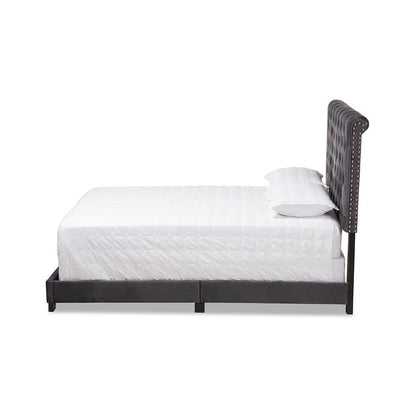 Candace Luxe and Glamour Dark Grey Velvet Upholstered Full Size Bed