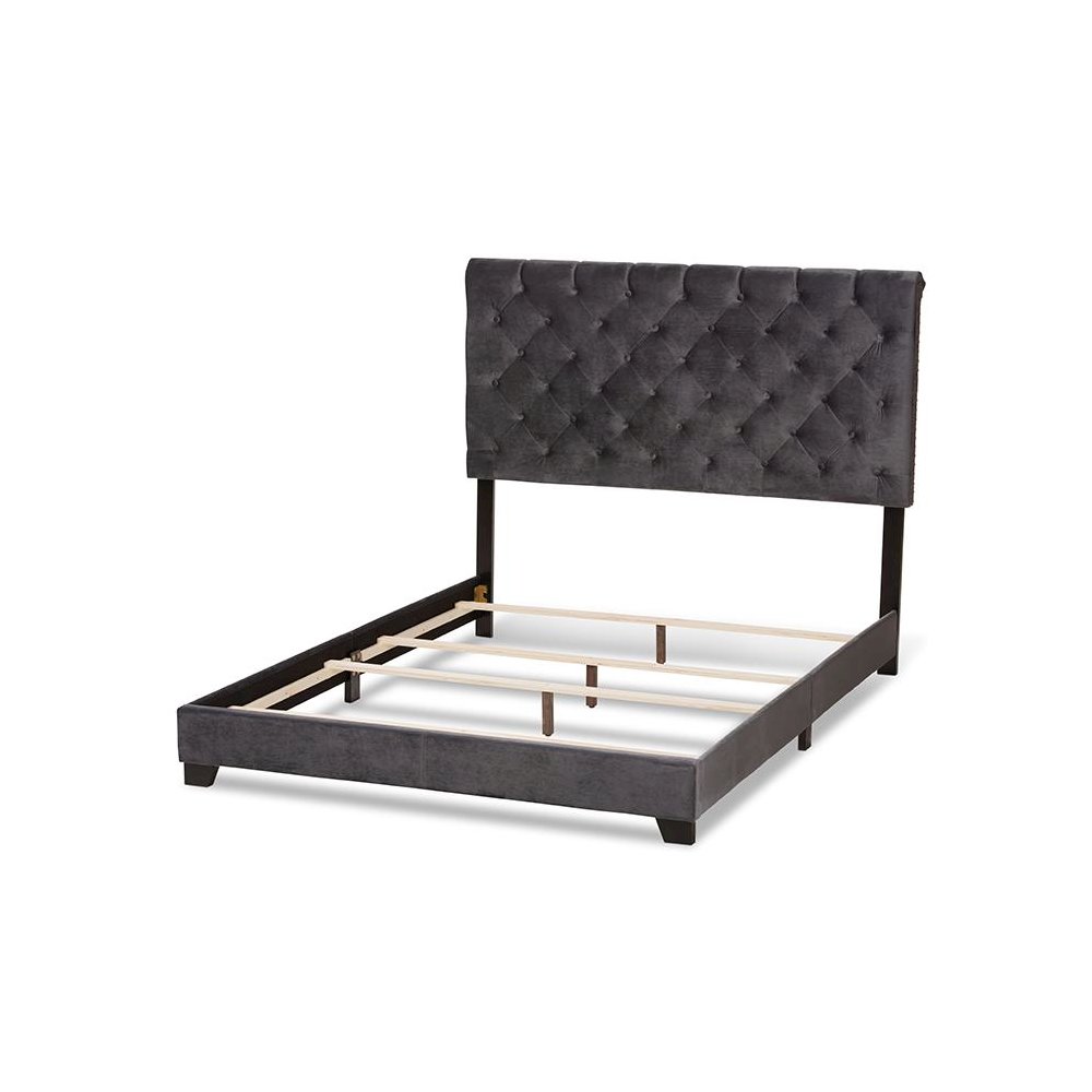 Candace Luxe and Glamour Dark Grey Velvet Upholstered Full Size Bed