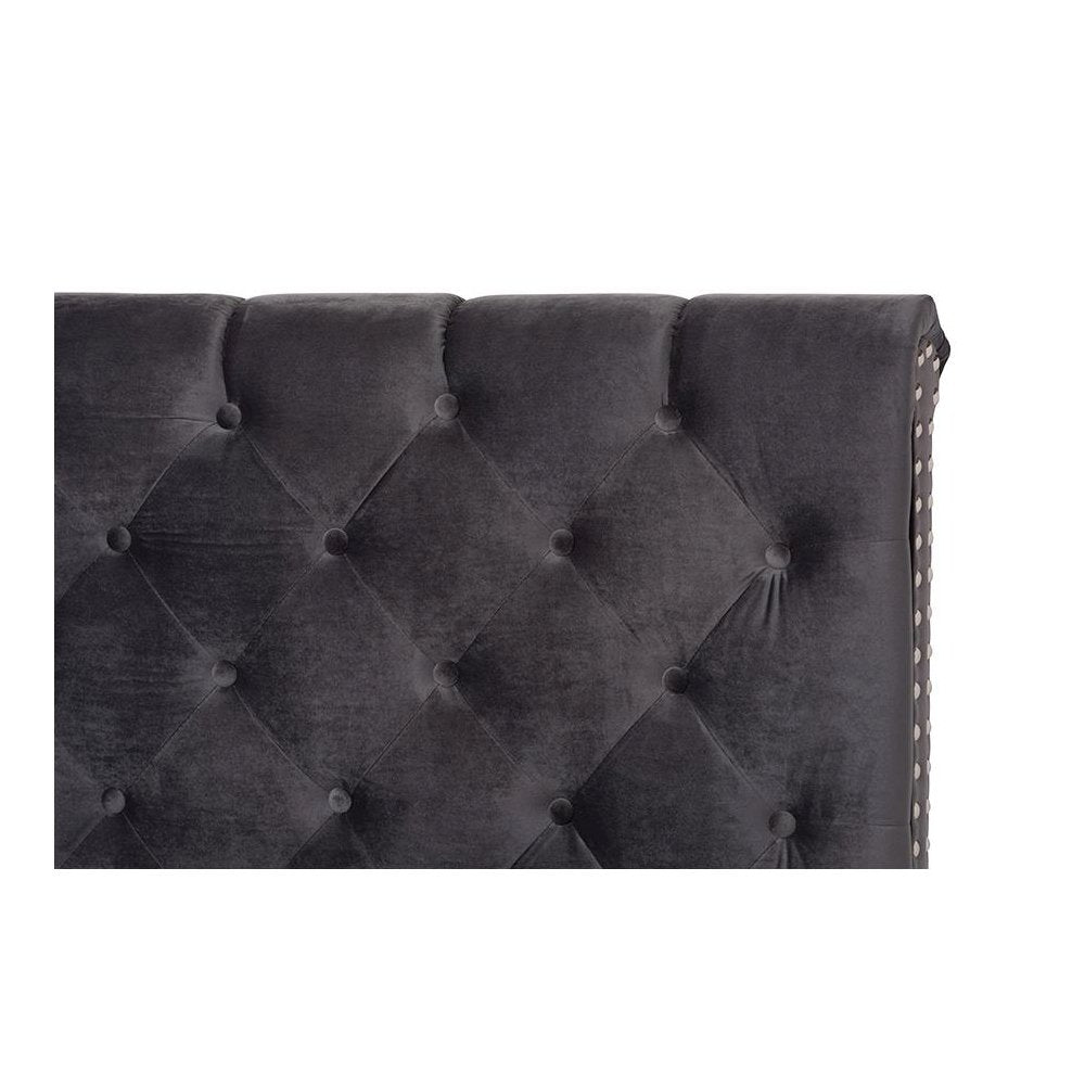 Candace Luxe and Glamour Dark Grey Velvet Upholstered Full Size Bed