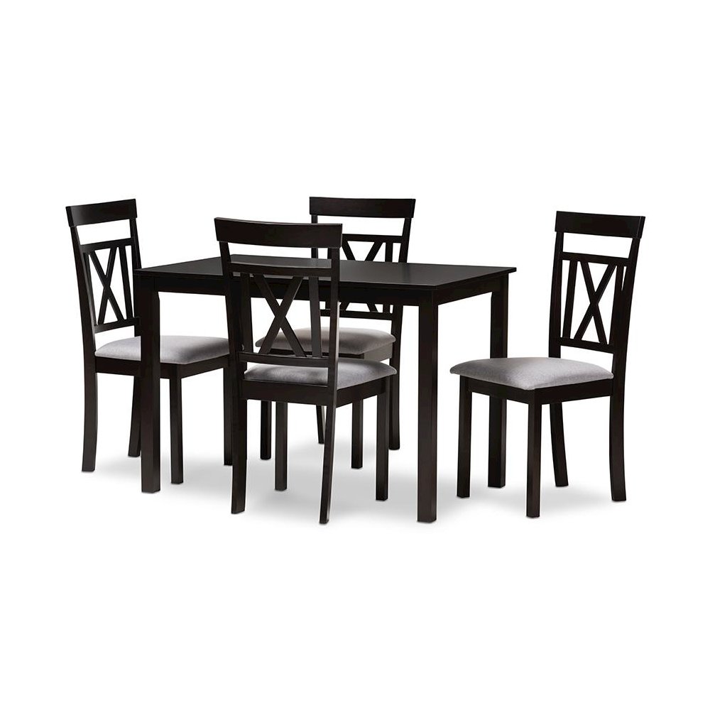 Espresso Brown Finished and Grey Fabric Upholstered 5-Piece Dining Set