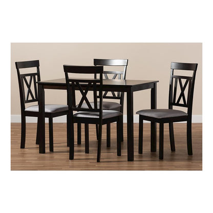 Espresso Brown Finished and Grey Fabric Upholstered 5-Piece Dining Set