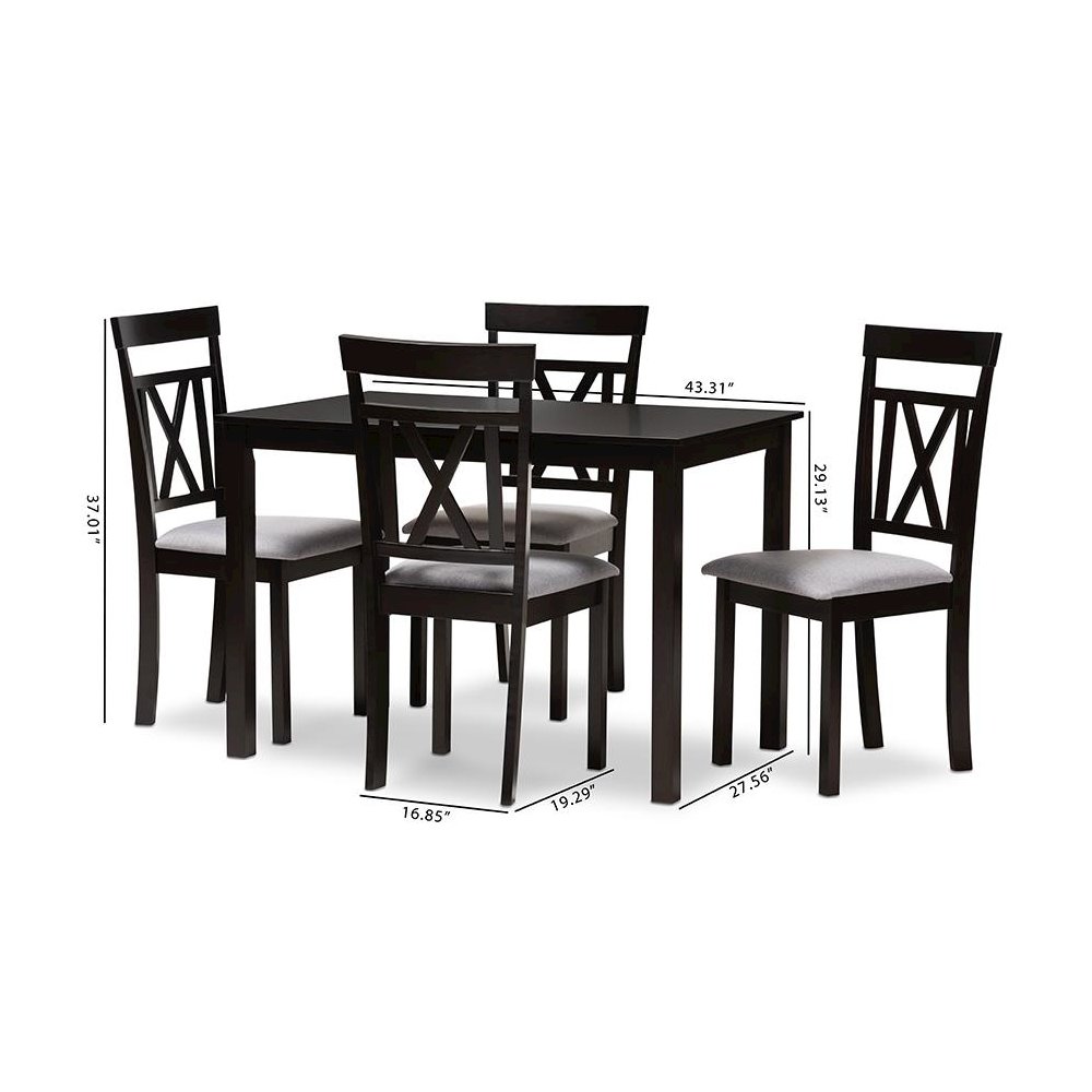Espresso Brown Finished and Grey Fabric Upholstered 5-Piece Dining Set