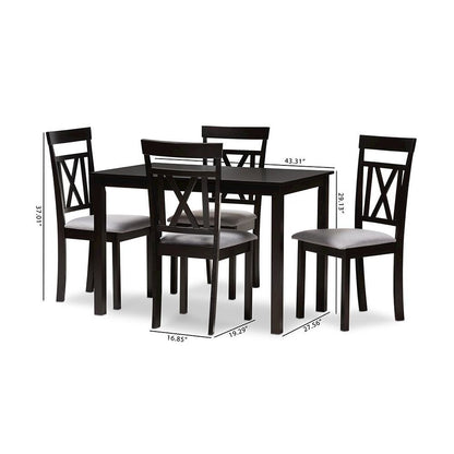 Espresso Brown Finished and Grey Fabric Upholstered 5-Piece Dining Set
