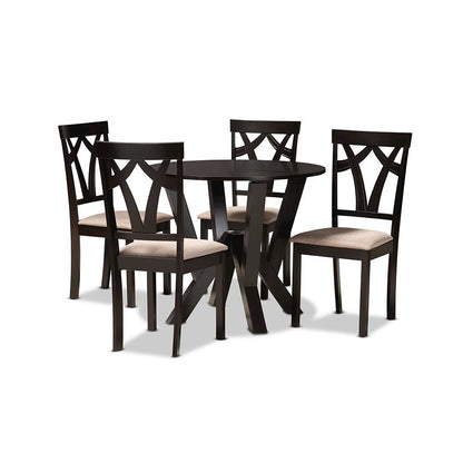 Sand Fabric Upholstered and Dark Brown Finished Wood 5-Piece Dining Set
