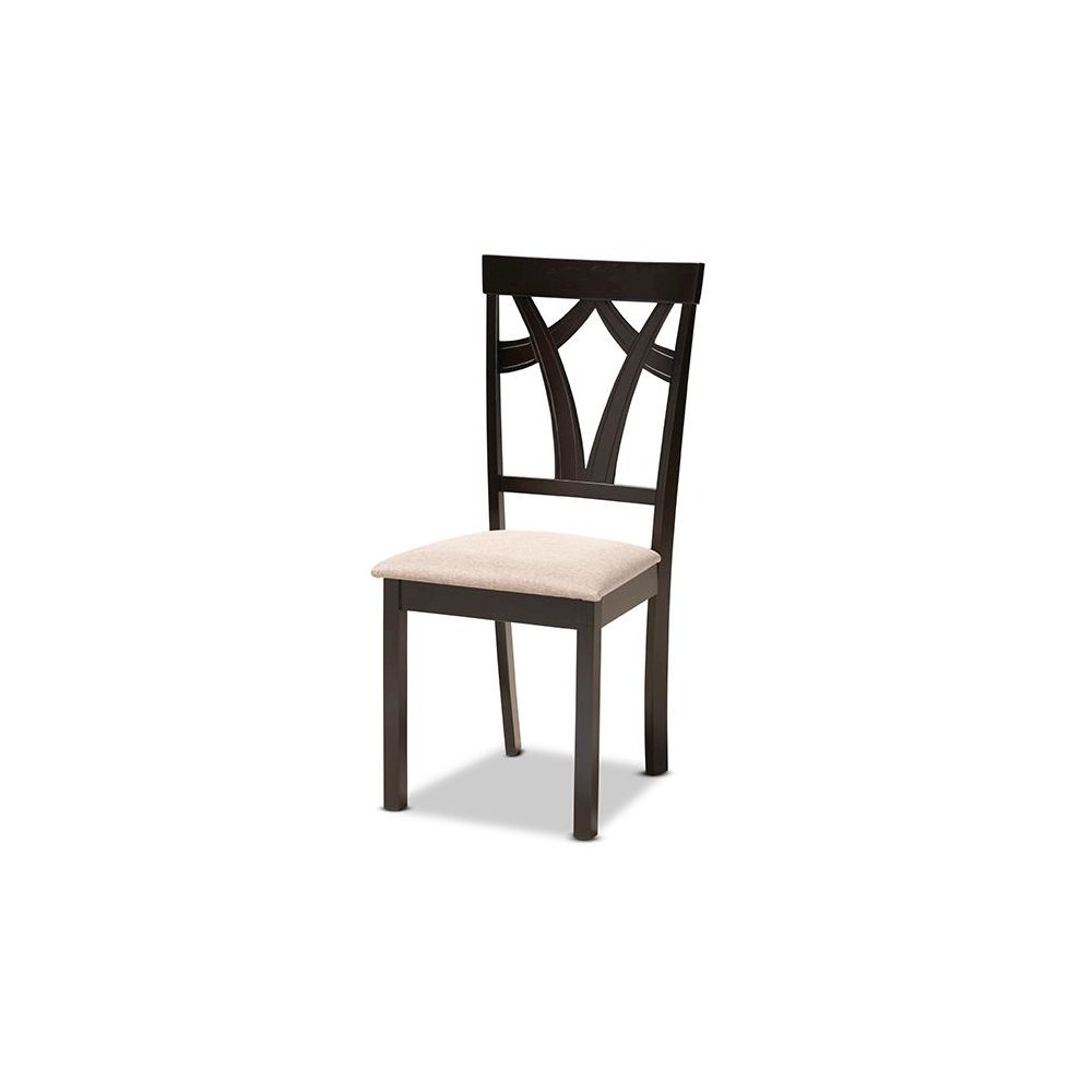 Sand Fabric Upholstered and Dark Brown Finished Wood 5-Piece Dining Set