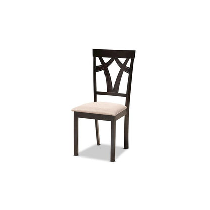 Sand Fabric Upholstered and Dark Brown Finished Wood 5-Piece Dining Set
