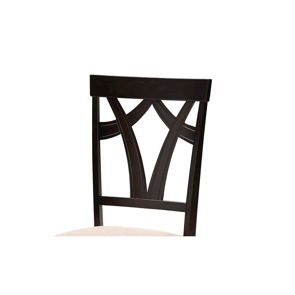 Sand Fabric Upholstered and Dark Brown Finished Wood 5-Piece Dining Set