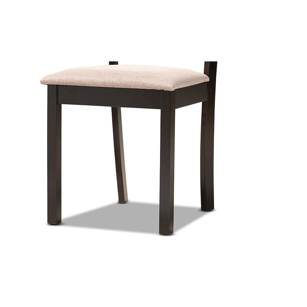 Sand Fabric Upholstered and Dark Brown Finished Wood 5-Piece Dining Set