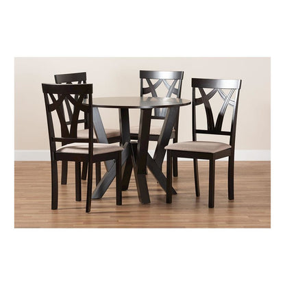 Sand Fabric Upholstered and Dark Brown Finished Wood 5-Piece Dining Set