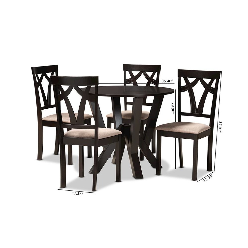 Sand Fabric Upholstered and Dark Brown Finished Wood 5-Piece Dining Set