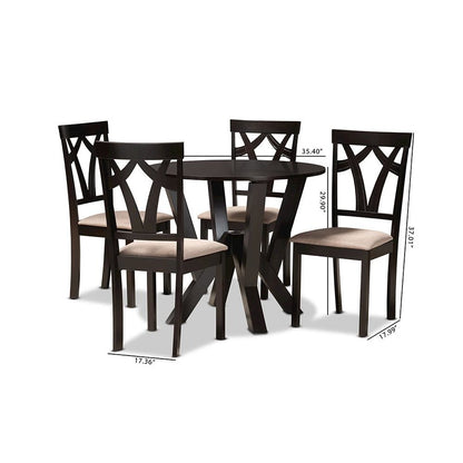 Sand Fabric Upholstered and Dark Brown Finished Wood 5-Piece Dining Set