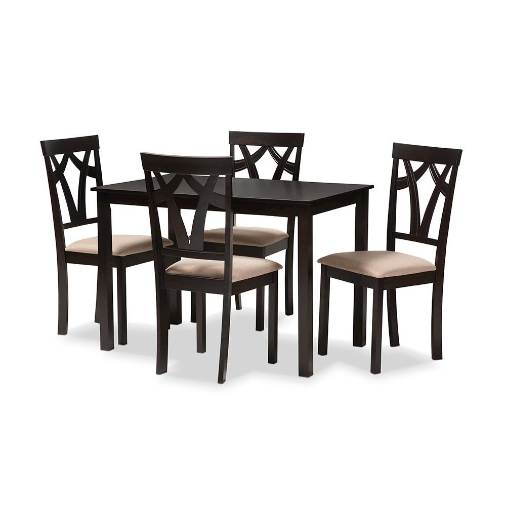 Espresso Brown Finished and Sand Fabric Upholstered 5-Piece Dining Set