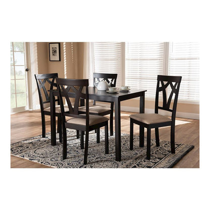 Espresso Brown Finished and Sand Fabric Upholstered 5-Piece Dining Set