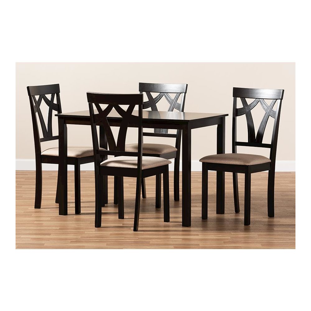 Espresso Brown Finished and Sand Fabric Upholstered 5-Piece Dining Set