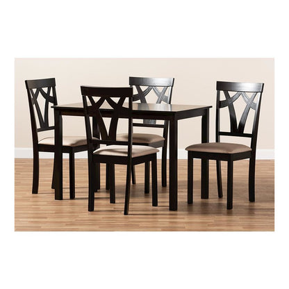 Espresso Brown Finished and Sand Fabric Upholstered 5-Piece Dining Set