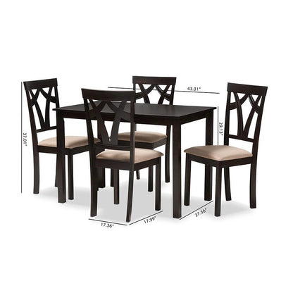 Espresso Brown Finished and Sand Fabric Upholstered 5-Piece Dining Set