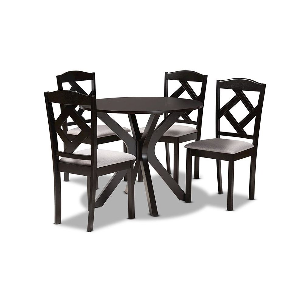 Dark Brown Finished Wood 5-Piece Dining Set