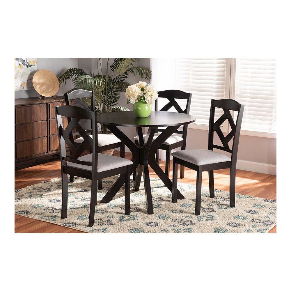 Dark Brown Finished Wood 5-Piece Dining Set
