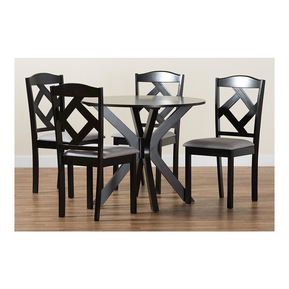 Dark Brown Finished Wood 5-Piece Dining Set
