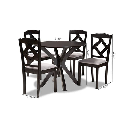 Dark Brown Finished Wood 5-Piece Dining Set
