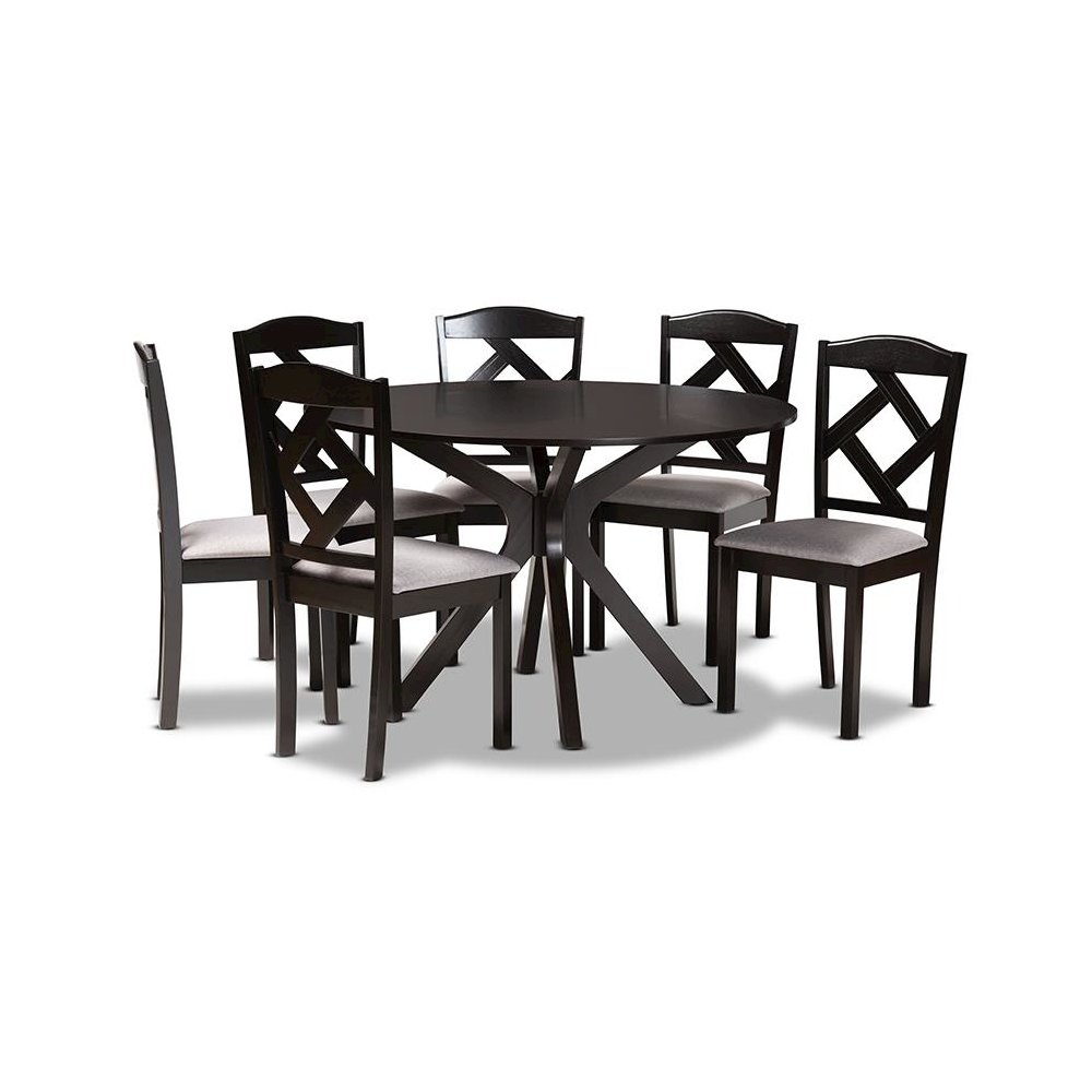 Dark Brown Finished Wood 7-Piece Dining Set
