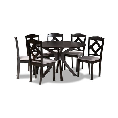 Dark Brown Finished Wood 7-Piece Dining Set