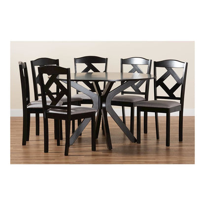 Dark Brown Finished Wood 7-Piece Dining Set
