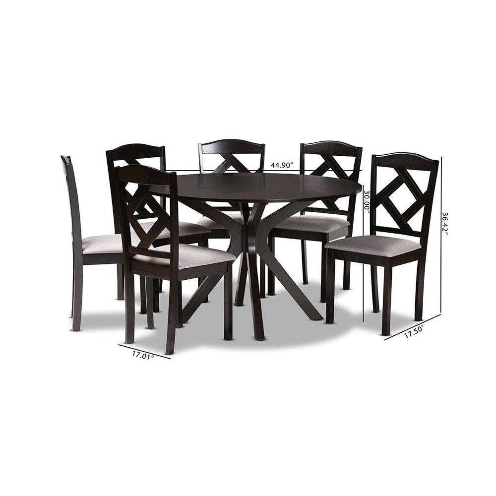 Dark Brown Finished Wood 7-Piece Dining Set