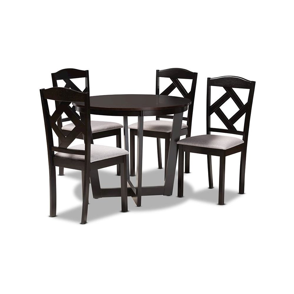 Dark Brown Finished Wood 5-Piece Dining Set