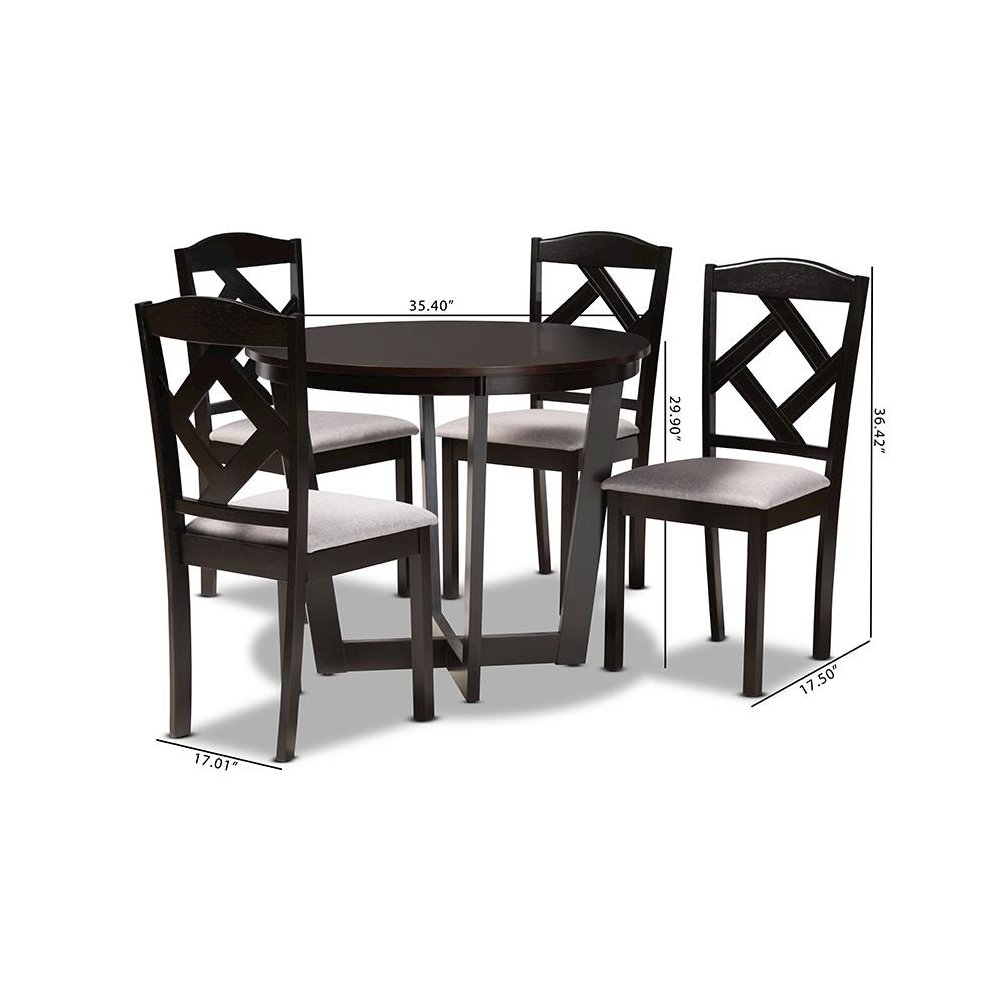 Dark Brown Finished Wood 5-Piece Dining Set
