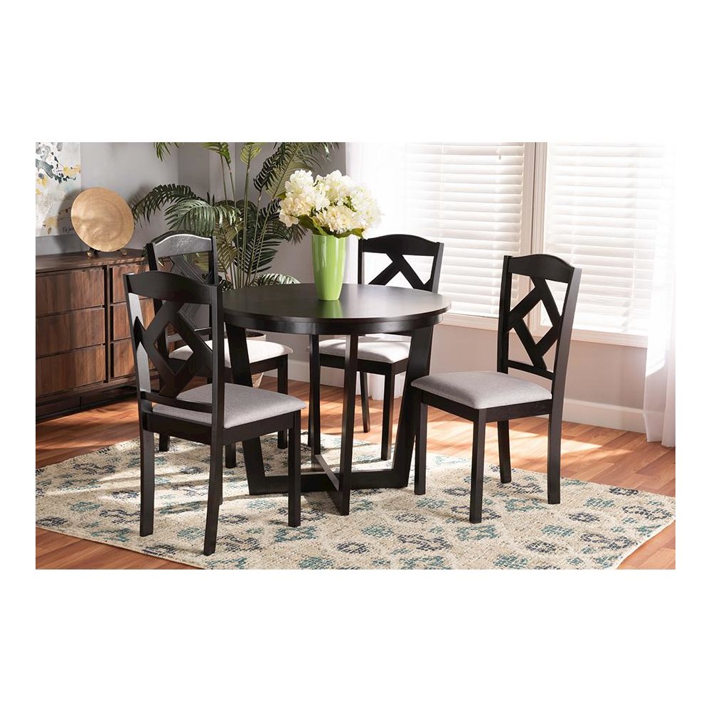Dark Brown Finished Wood 5-Piece Dining Set