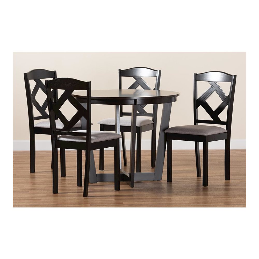 Dark Brown Finished Wood 5-Piece Dining Set
