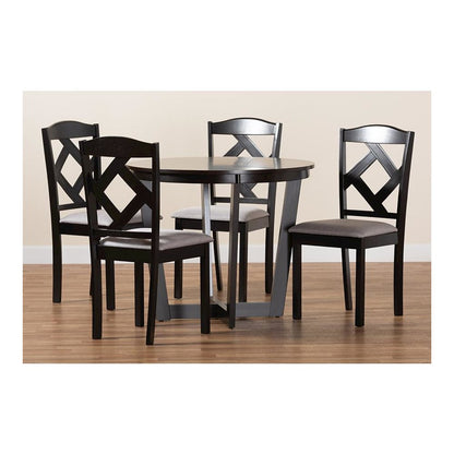 Dark Brown Finished Wood 5-Piece Dining Set