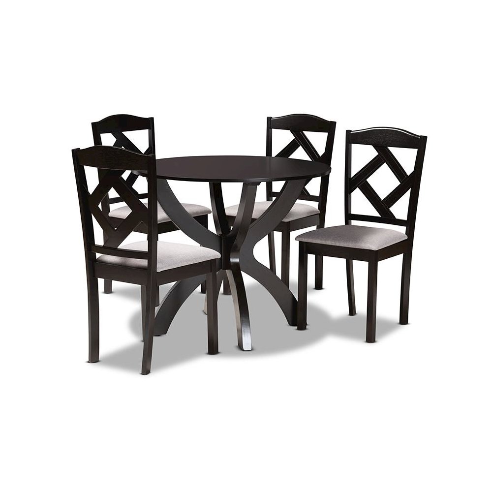 Dark Brown Finished Wood 5-Piece Dining Set