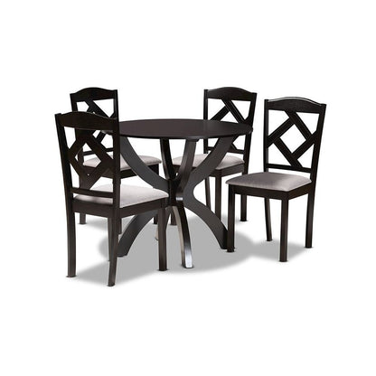 Dark Brown Finished Wood 5-Piece Dining Set
