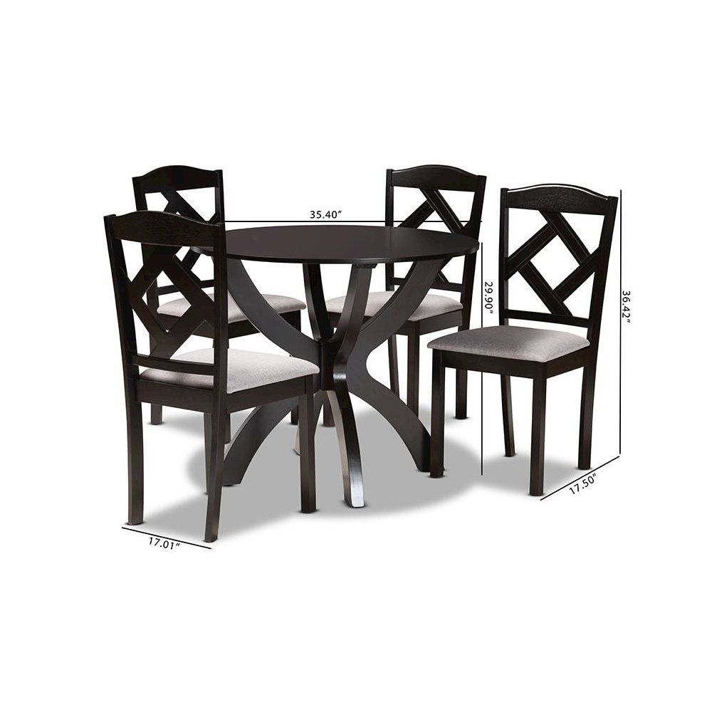 Dark Brown Finished Wood 5-Piece Dining Set