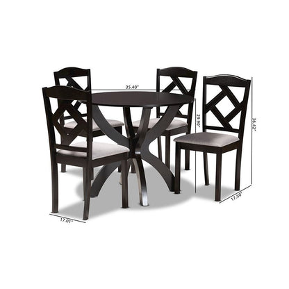 Dark Brown Finished Wood 5-Piece Dining Set