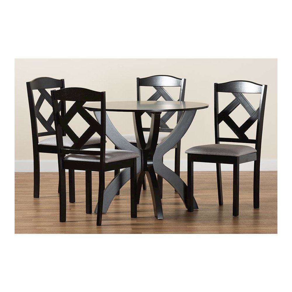 Dark Brown Finished Wood 5-Piece Dining Set