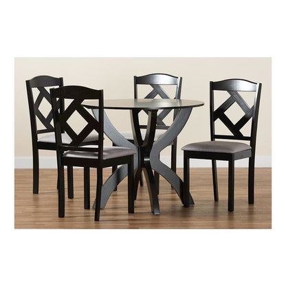 Dark Brown Finished Wood 5-Piece Dining Set